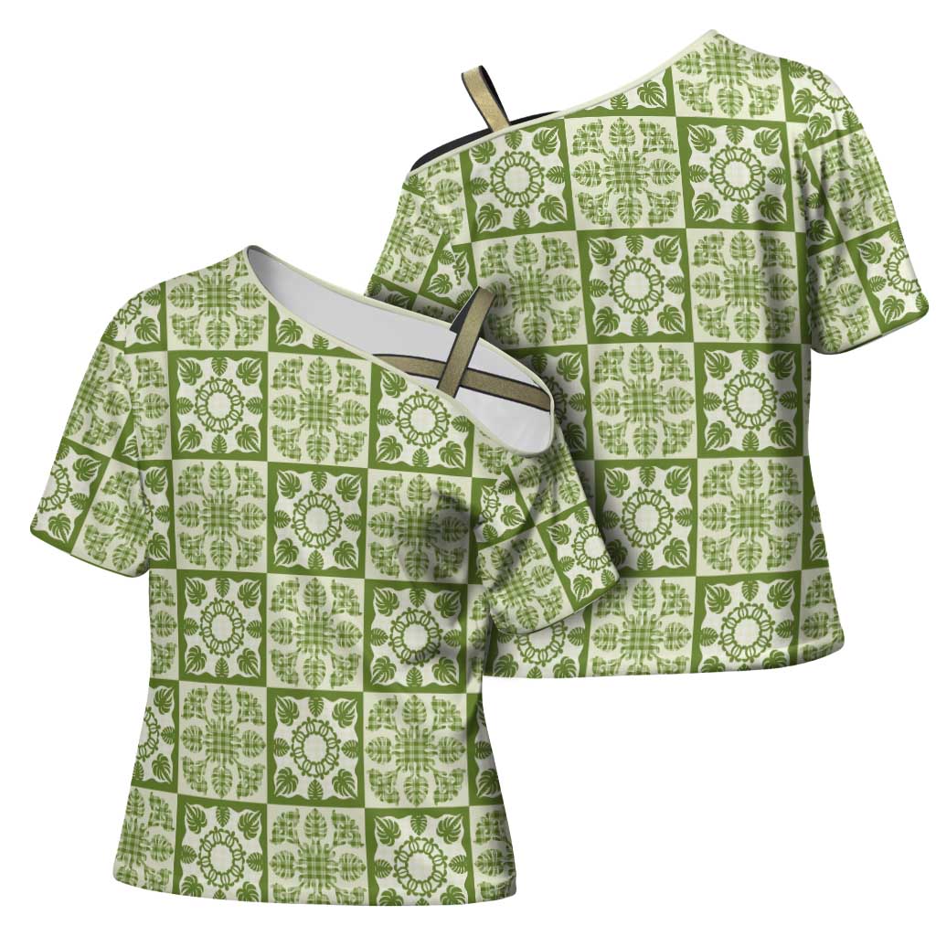 Omaomao Palaka Quilt Hawaii Cross Shoulder Shirt Hawaiian Tropical Monstera Sea Turtle