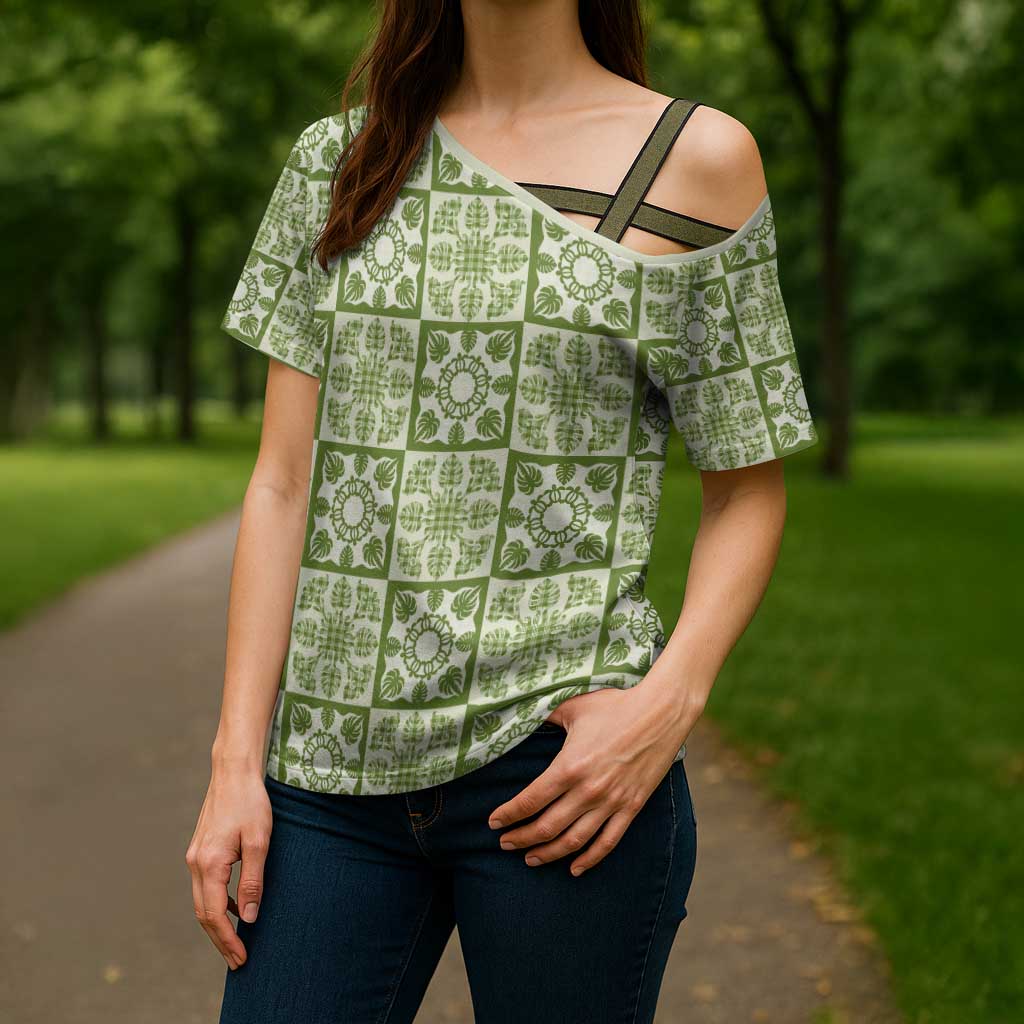 Omaomao Palaka Quilt Hawaii Cross Shoulder Shirt Hawaiian Tropical Monstera Sea Turtle