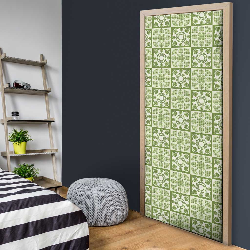 Omaomao Palaka Quilt Hawaii Door Cover Hawaiian Tropical Monstera Sea Turtle