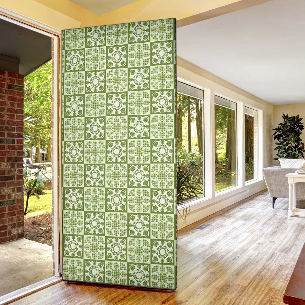 Omaomao Palaka Quilt Hawaii Door Cover Hawaiian Tropical Monstera Sea Turtle