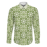 Omaomao Palaka Quilt Hawaii Family Matching Mermaid Dress and Hawaiian Shirt Hawaiian Tropical Monstera Sea Turtle LT14 Dad's Shirt - Long Sleeve Green - Polynesian Pride