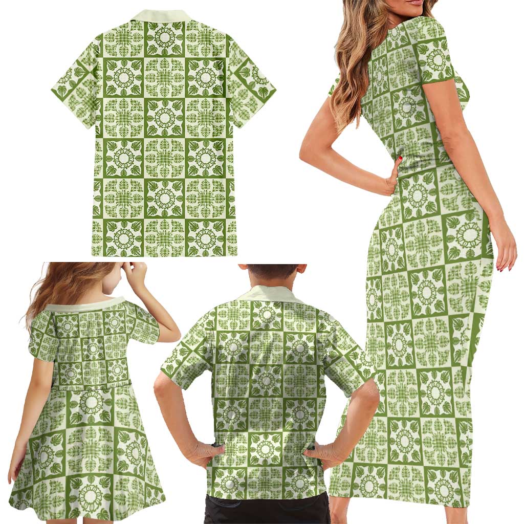 Omaomao Palaka Quilt Hawaii Family Matching Short Sleeve Bodycon Dress and Hawaiian Shirt Hawaiian Tropical Monstera Sea Turtle LT14 - Polynesian Pride
