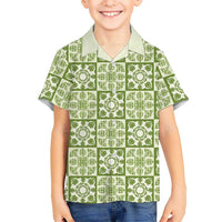 Omaomao Palaka Quilt Hawaii Family Matching Short Sleeve Bodycon Dress and Hawaiian Shirt Hawaiian Tropical Monstera Sea Turtle LT14 Son's Shirt Green - Polynesian Pride