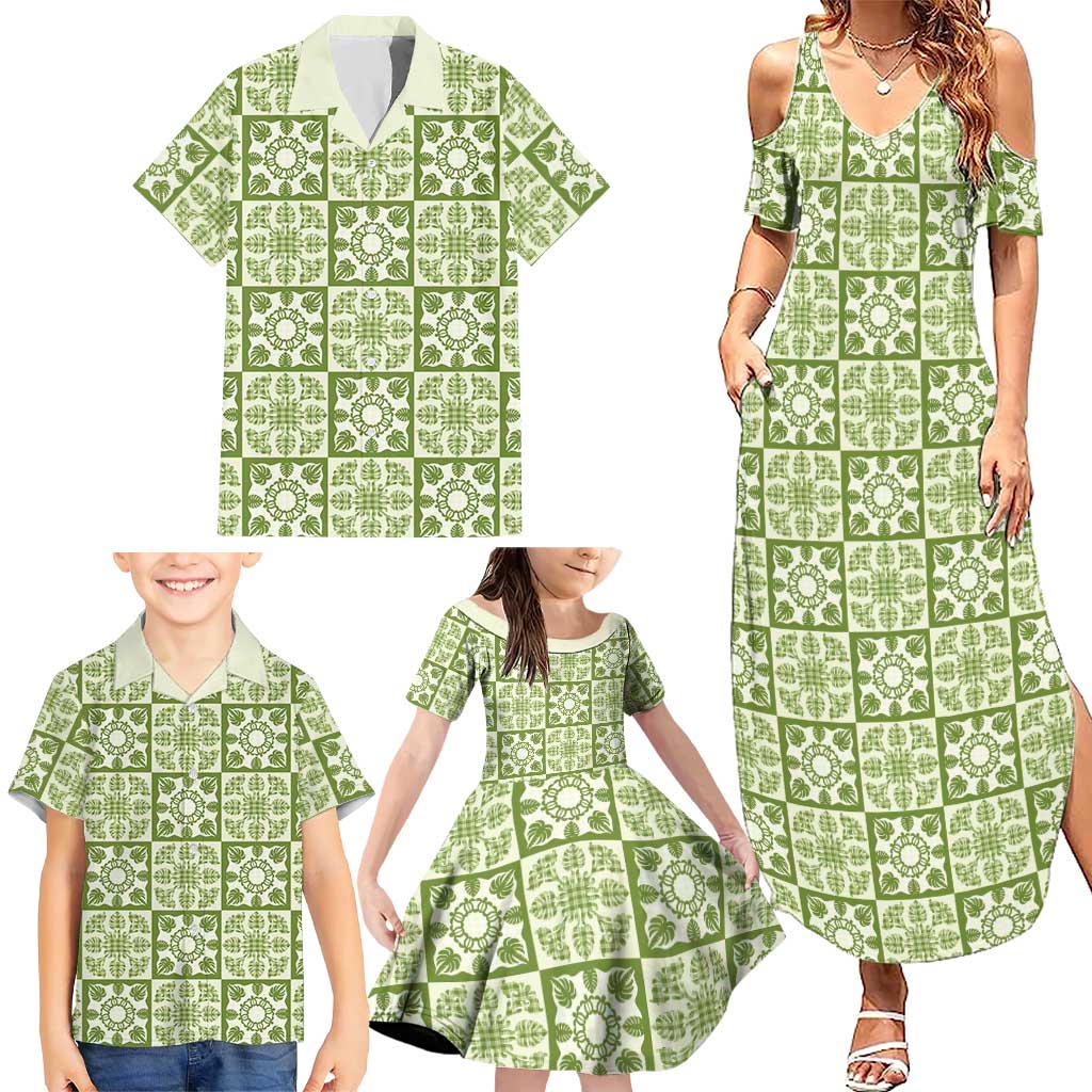 Omaomao Palaka Quilt Hawaii Family Matching Summer Maxi Dress and Hawaiian Shirt Hawaiian Tropical Monstera Sea Turtle