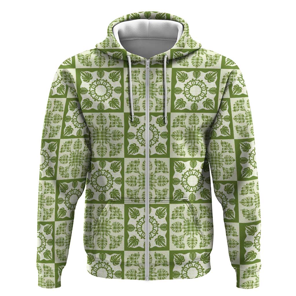 Omaomao Palaka Quilt Hawaii Hoodie Hawaiian Tropical Monstera Sea Turtle LT14 Zip Hoodie Green - Polynesian Pride