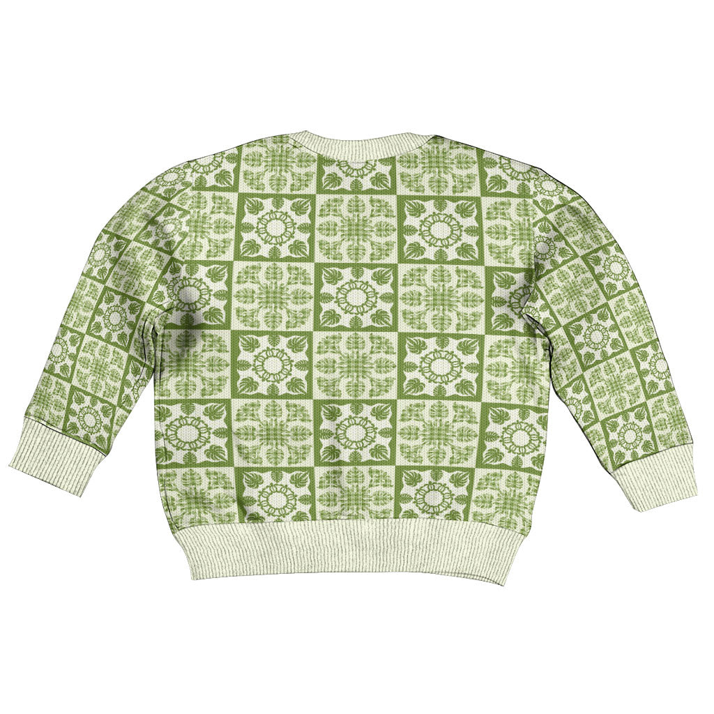 Omaomao Palaka Quilt Hawaii Kid Ugly Christmas Sweater Hawaiian Tropical Monstera Sea Turtle LT14 - Polynesian Pride