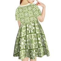 Omaomao Palaka Quilt Hawaii Kid Short Sleeve Dress Hawaiian Tropical Monstera Sea Turtle