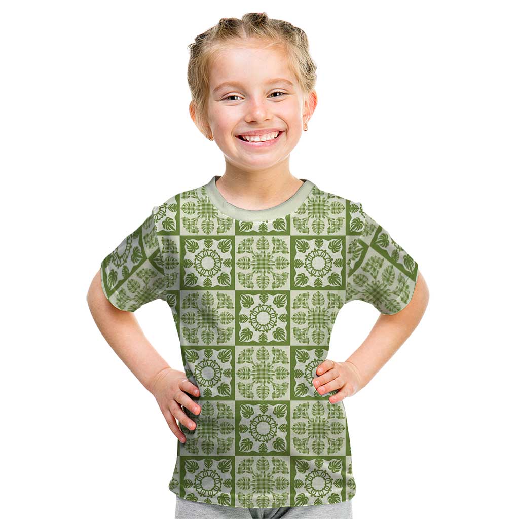 Omaomao Palaka Quilt Hawaii Kid T Shirt Hawaiian Tropical Monstera Sea Turtle