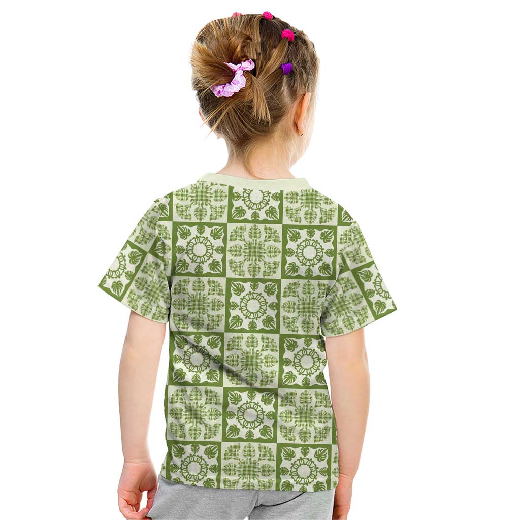 Omaomao Palaka Quilt Hawaii Kid T Shirt Hawaiian Tropical Monstera Sea Turtle