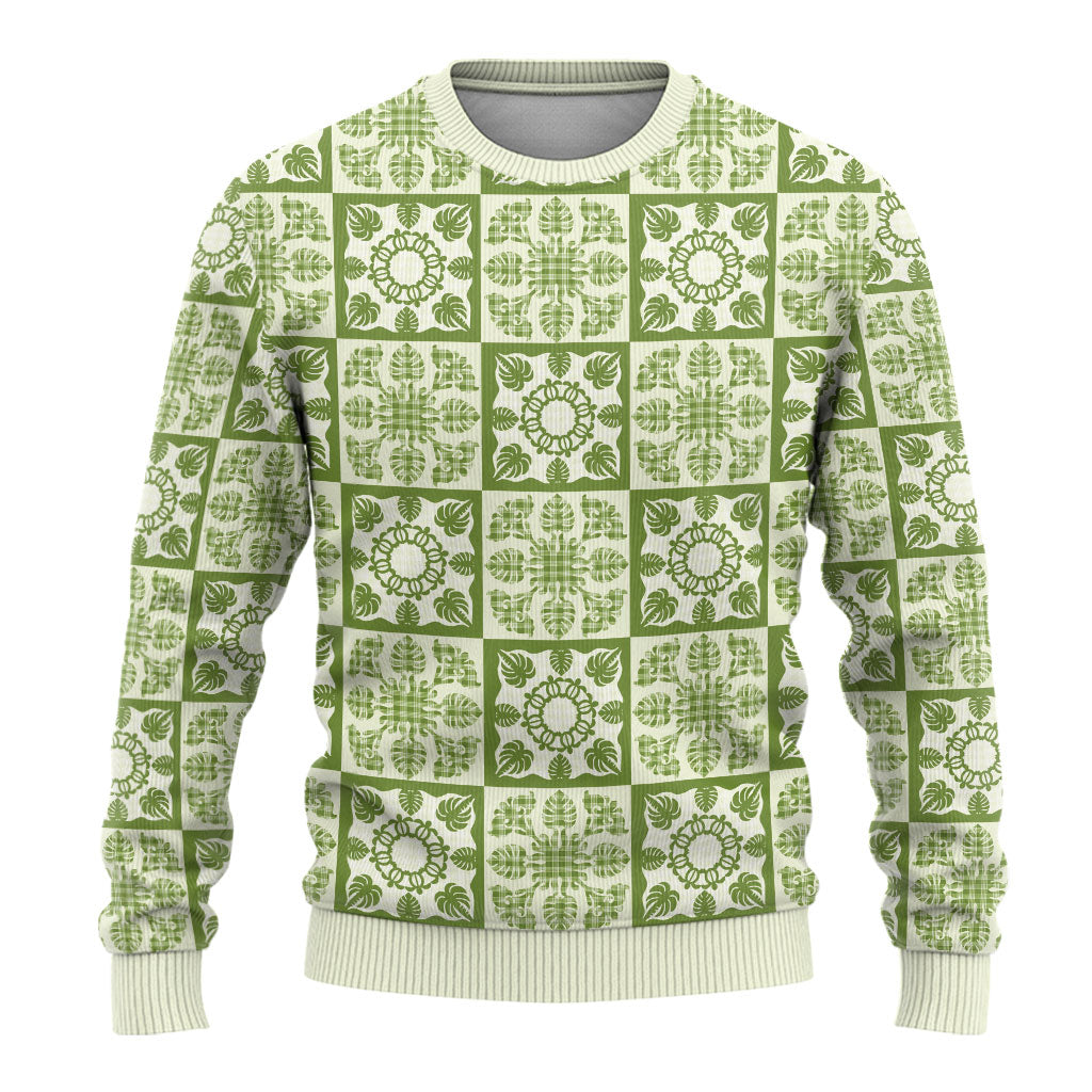 Omaomao Palaka Quilt Hawaii Ugly Christmas Sweater Hawaiian Tropical Monstera Sea Turtle LT14 - Polynesian Pride