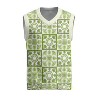 Omaomao Palaka Quilt Hawaii Christmas Knitted V-Neck Vest Hawaiian Tropical Monstera Sea Turtle LT14 Green - Polynesian Pride