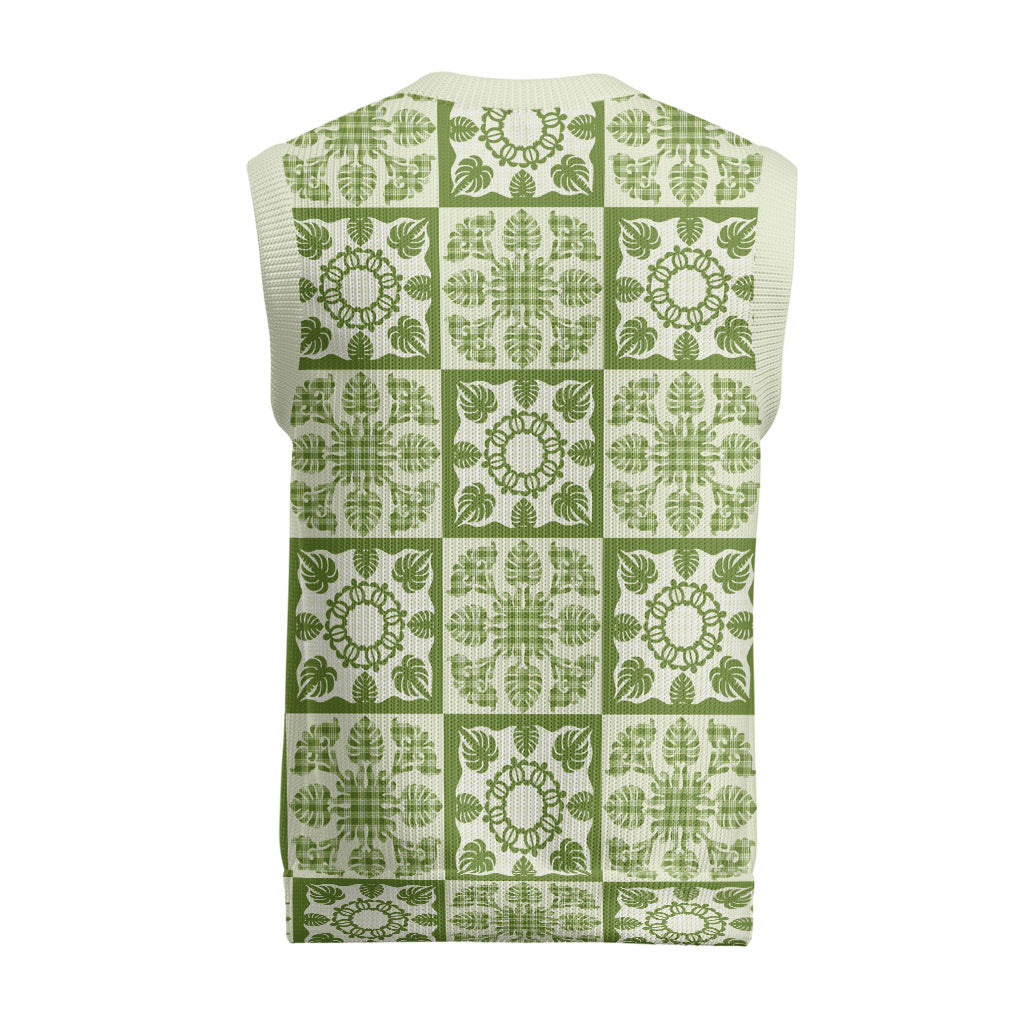 Omaomao Palaka Quilt Hawaii Christmas Knitted V-Neck Vest Hawaiian Tropical Monstera Sea Turtle LT14 - Polynesian Pride