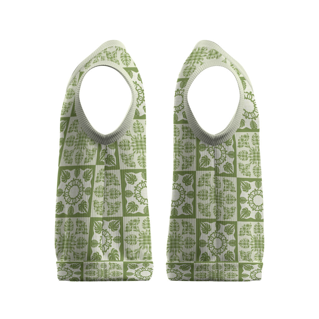 Omaomao Palaka Quilt Hawaii Christmas Knitted V-Neck Vest Hawaiian Tropical Monstera Sea Turtle LT14 - Polynesian Pride