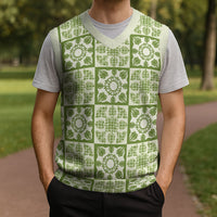 Omaomao Palaka Quilt Hawaii Christmas Knitted V-Neck Vest Hawaiian Tropical Monstera Sea Turtle LT14 - Polynesian Pride