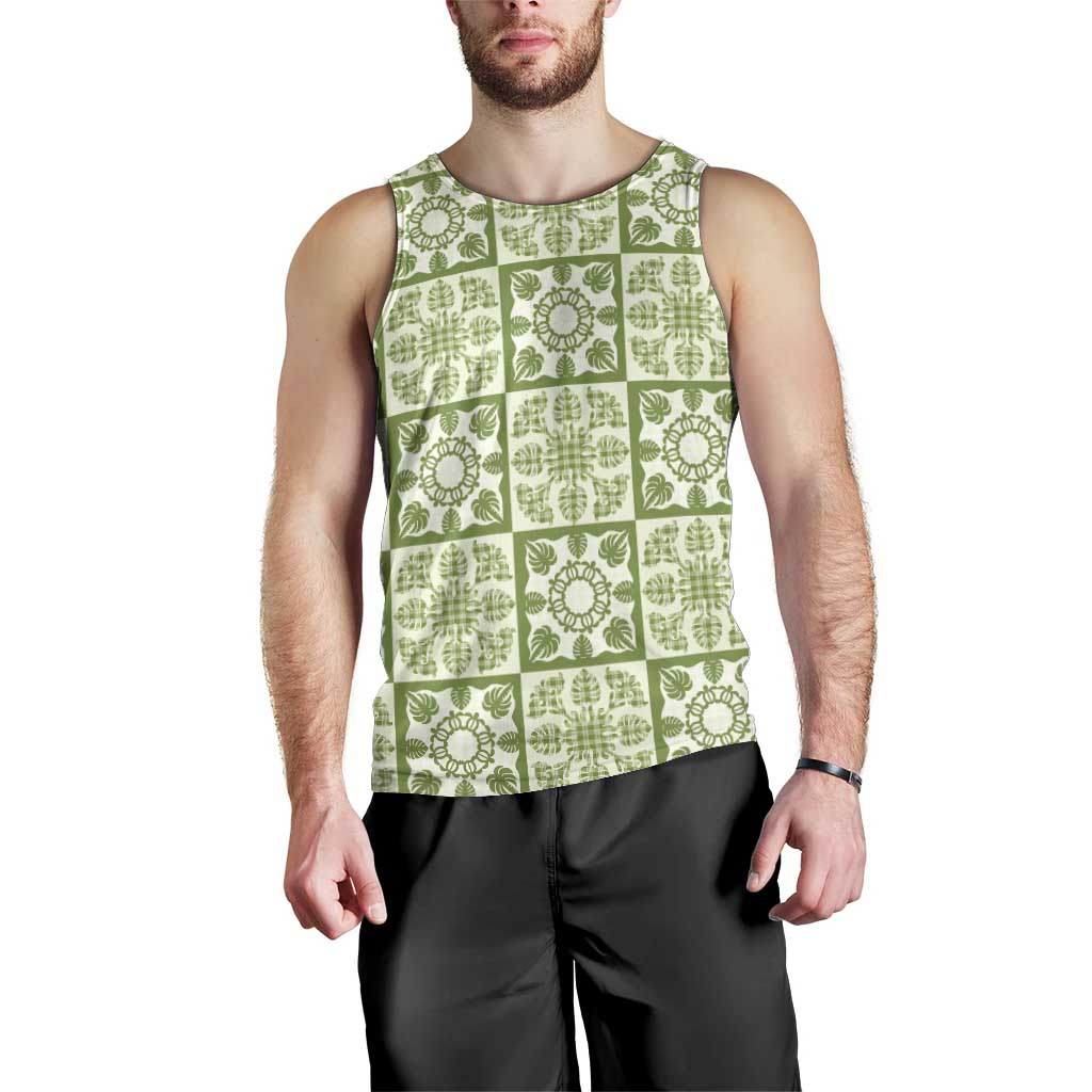 Omaomao Palaka Quilt Hawaii Men Tank Top Hawaiian Tropical Monstera Sea Turtle