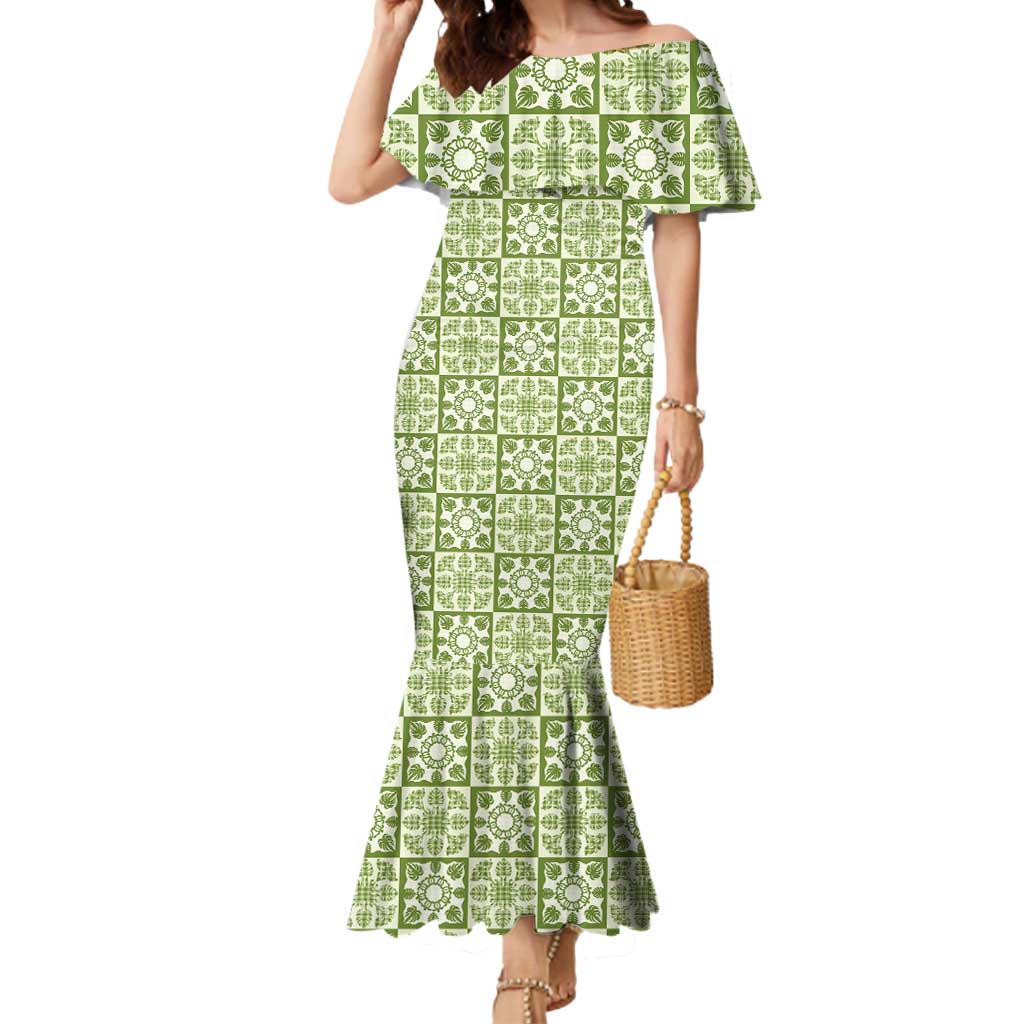 Omaomao Palaka Quilt Hawaii Mermaid Dress Hawaiian Tropical Monstera Sea Turtle