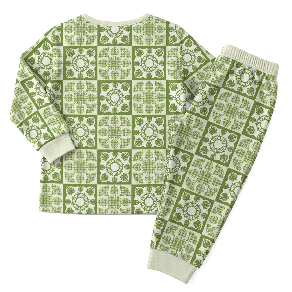 Omaomao Palaka Quilt Hawaii Christmas Pajama Set Hawaiian Tropical Monstera Sea Turtle LT14 - Polynesian Pride