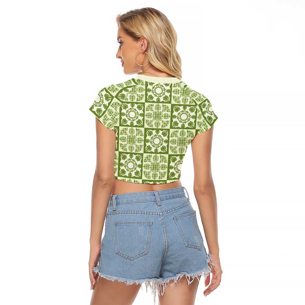 Omaomao Palaka Quilt Hawaii Raglan Cropped T Shirt Hawaiian Tropical Monstera Sea Turtle