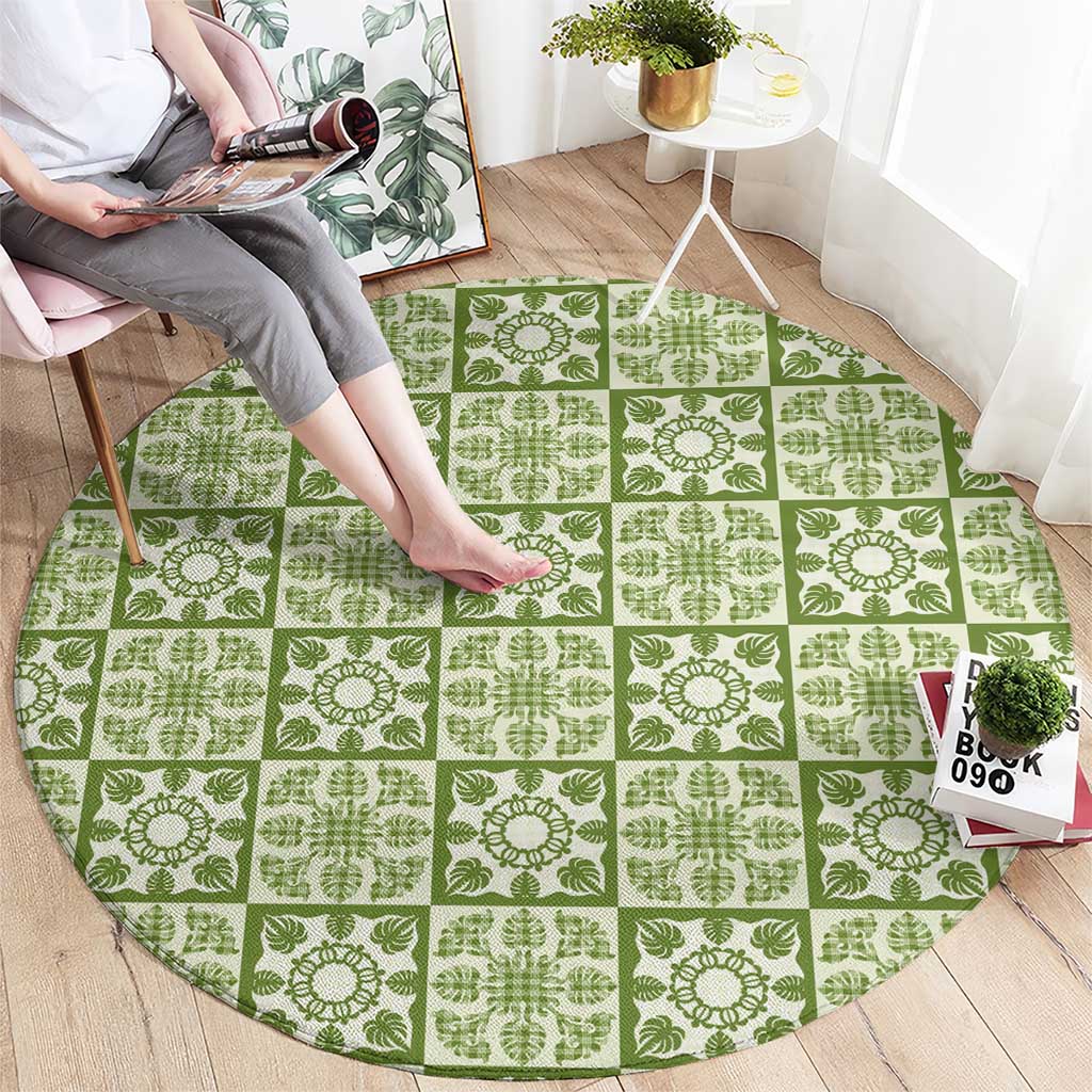 Omaomao Palaka Quilt Hawaii Round Carpet Hawaiian Tropical Monstera Sea Turtle