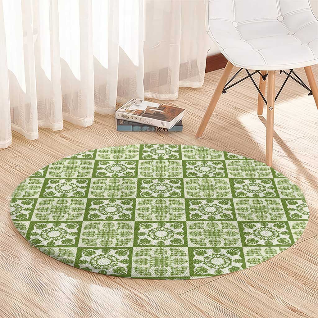 Omaomao Palaka Quilt Hawaii Round Carpet Hawaiian Tropical Monstera Sea Turtle