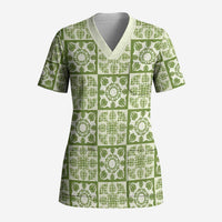 Omaomao Palaka Quilt Hawaii Scrub Top Hawaiian Tropical Monstera Sea Turtle