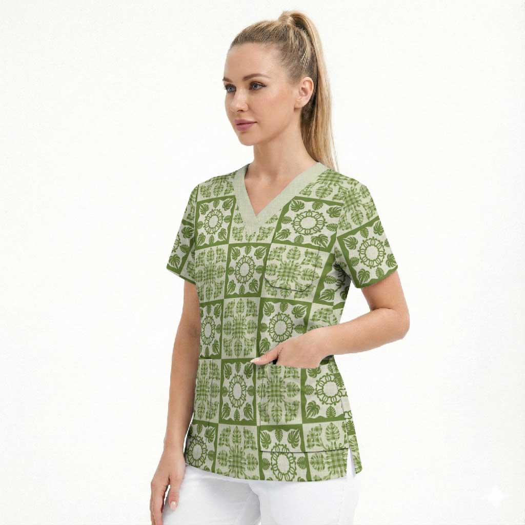 Omaomao Palaka Quilt Hawaii Scrub Top Hawaiian Tropical Monstera Sea Turtle