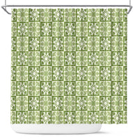 Omaomao Palaka Quilt Hawaii Shower Curtain Hawaiian Tropical Monstera Sea Turtle