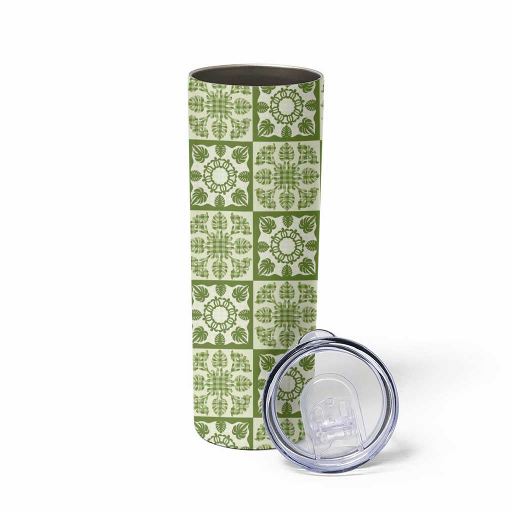 Omaomao Palaka Quilt Hawaii Skinny Tumbler Hawaiian Tropical Monstera Sea Turtle LT14 - Polynesian Pride