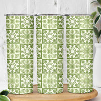 Omaomao Palaka Quilt Hawaii Skinny Tumbler Hawaiian Tropical Monstera Sea Turtle LT14 - Polynesian Pride