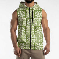 Omaomao Palaka Quilt Hawaii Sleeveless Zip Hoodie Hawaiian Tropical Monstera Sea Turtle