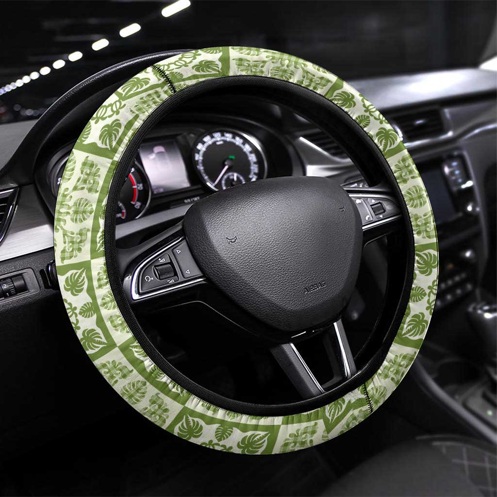 Omaomao Palaka Quilt Hawaii Steering Wheel Cover Hawaiian Tropical Monstera Sea Turtle