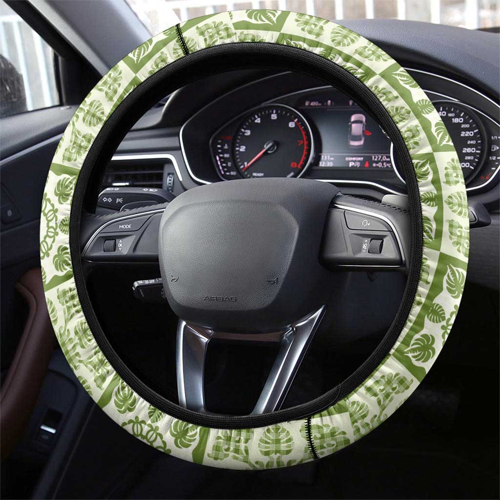 Omaomao Palaka Quilt Hawaii Steering Wheel Cover Hawaiian Tropical Monstera Sea Turtle