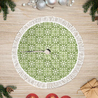 Omaomao Palaka Quilt Hawaii Tree Skirt Hawaiian Tropical Monstera Sea Turtle LT14 Fringed Green - Polynesian Pride