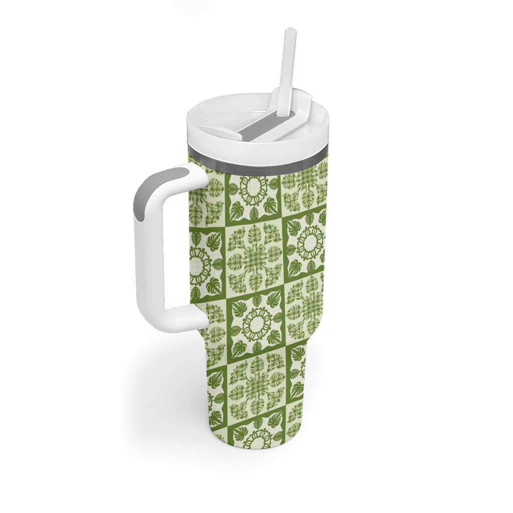 Omaomao Palaka Quilt Hawaii Tumbler With Handle Hawaiian Tropical Monstera Sea Turtle