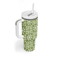Omaomao Palaka Quilt Hawaii Tumbler With Handle Hawaiian Tropical Monstera Sea Turtle