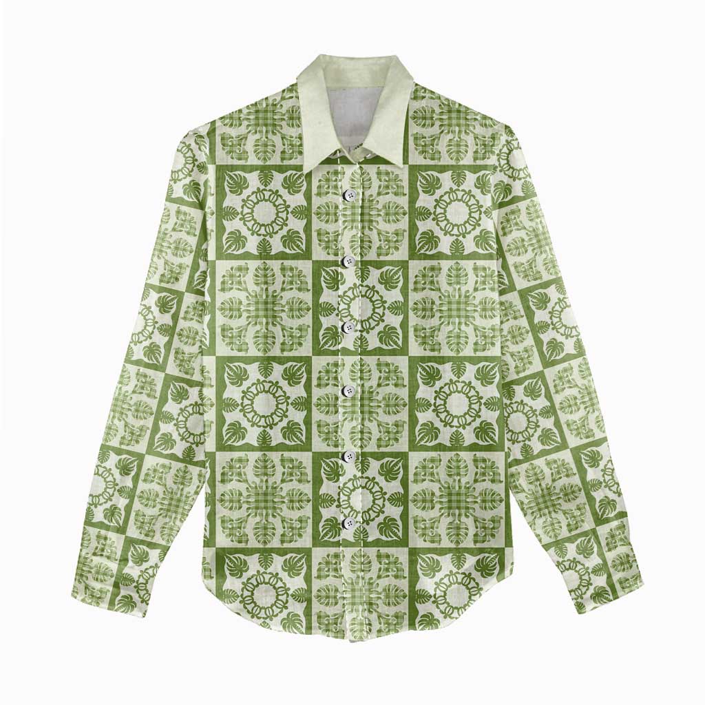 Omaomao Palaka Quilt Hawaii Women Casual Shirt Hawaiian Tropical Monstera Sea Turtle