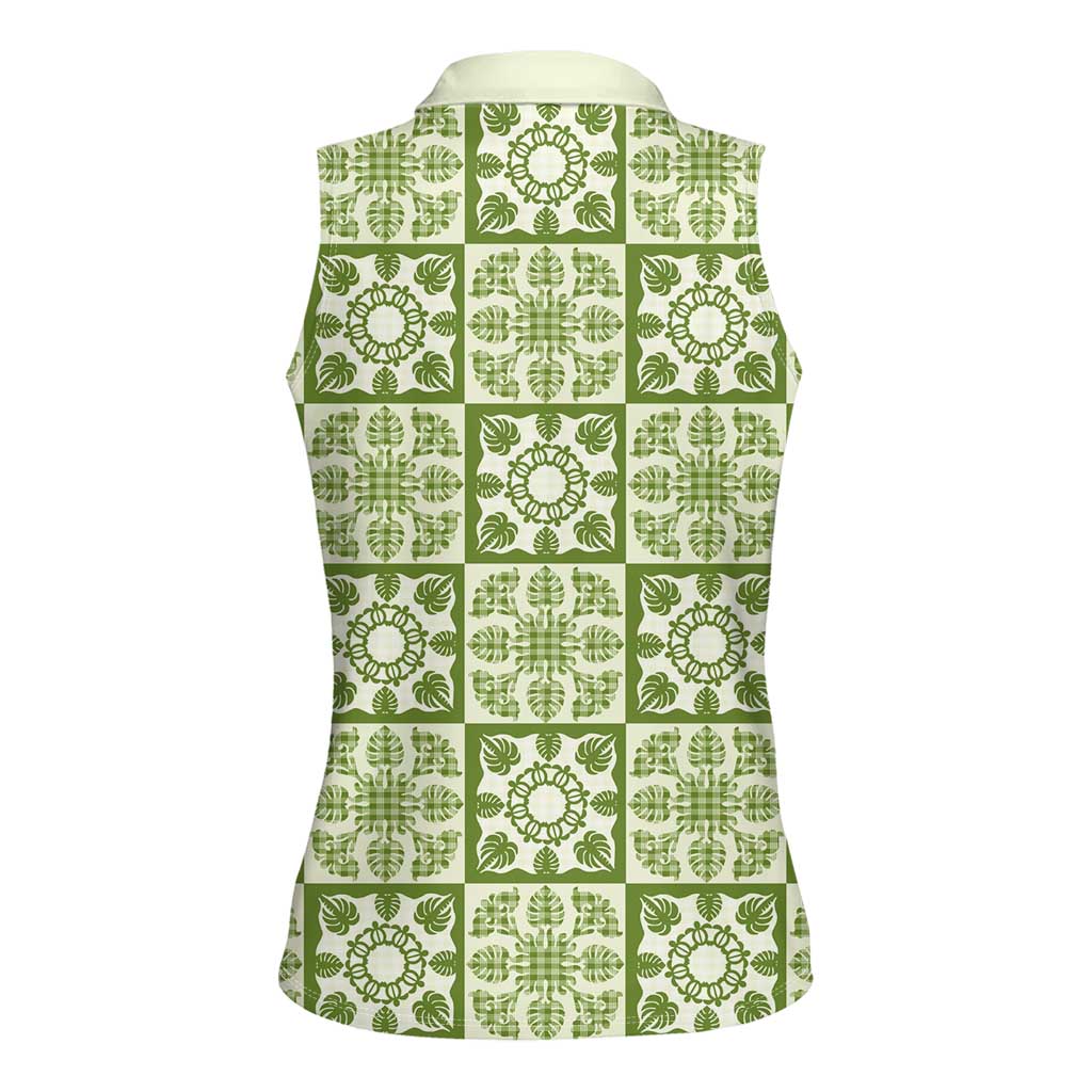 Omaomao Palaka Quilt Hawaii Women Sleeveless Polo Shirt Hawaiian Tropical Monstera Sea Turtle LT14 - Polynesian Pride