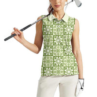Omaomao Palaka Quilt Hawaii Women Sleeveless Polo Shirt Hawaiian Tropical Monstera Sea Turtle LT14 - Polynesian Pride