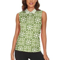 Omaomao Palaka Quilt Hawaii Women Sleeveless Polo Shirt Hawaiian Tropical Monstera Sea Turtle LT14 - Polynesian Pride