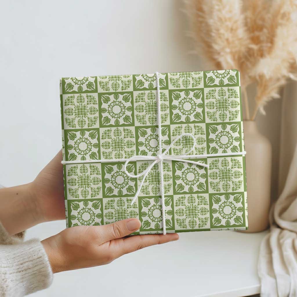 Omaomao Palaka Quilt Hawaii Wrapping Paper Hawaiian Tropical Monstera Sea Turtle