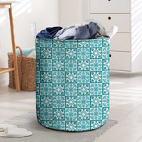 Cyan Palaka Quilt Hawaii Laundry Basket Hawaiian Tropical Monstera Sea Turtle
