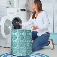 Cyan Palaka Quilt Hawaii Laundry Basket Hawaiian Tropical Monstera Sea Turtle
