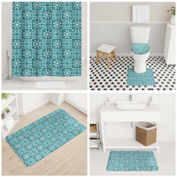 Cyan Palaka Quilt Hawaii Bathroom Set Hawaiian Tropical Monstera Sea Turtle