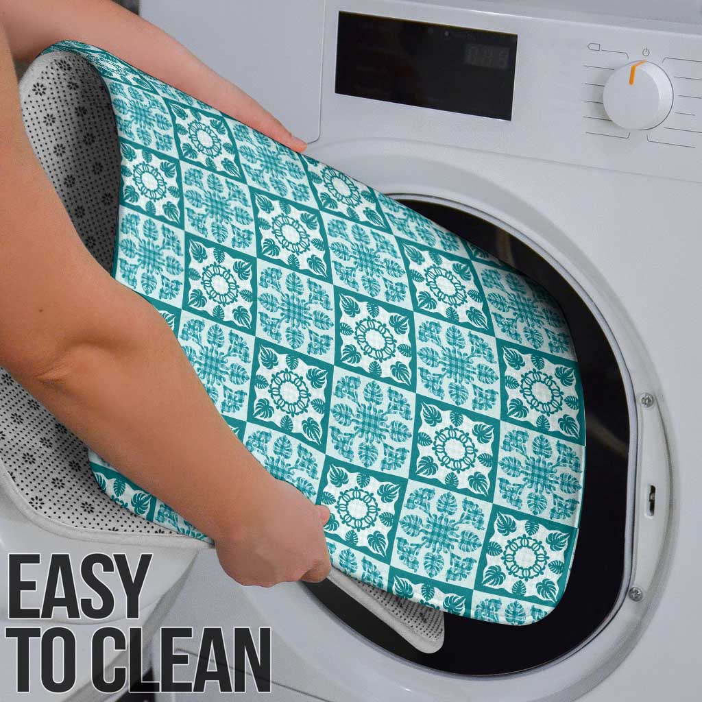 Cyan Palaka Quilt Hawaii Bathroom Set Hawaiian Tropical Monstera Sea Turtle