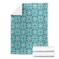 Cyan Palaka Quilt Hawaii Blanket Hawaiian Tropical Monstera Sea Turtle