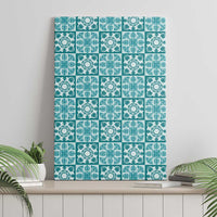 Cyan Palaka Quilt Hawaii Canvas Wall Art Hawaiian Tropical Monstera Sea Turtle