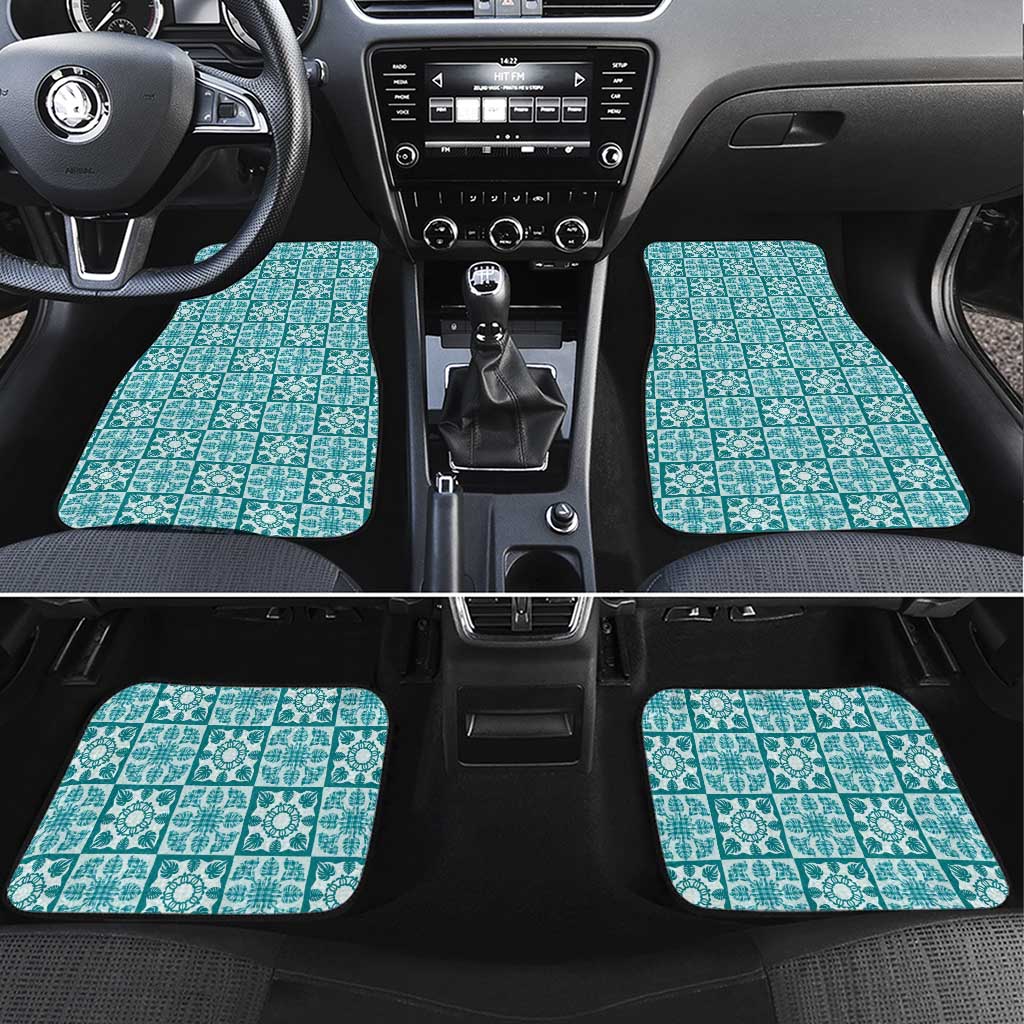 Cyan Palaka Quilt Hawaii Car Mats Hawaiian Tropical Monstera Sea Turtle