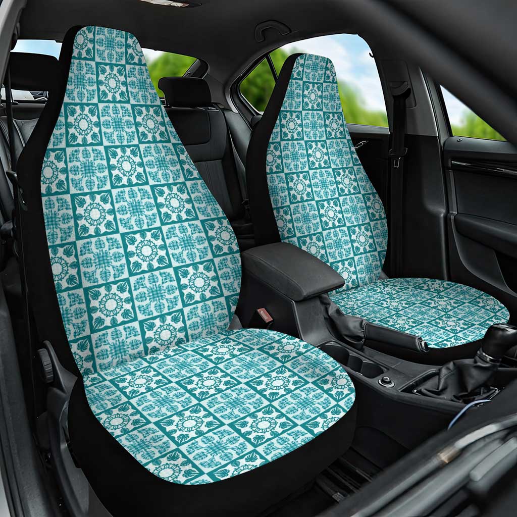 Cyan Palaka Quilt Hawaii Car Seat Cover Hawaiian Tropical Monstera Sea Turtle