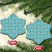 Cyan Palaka Quilt Hawaii Ceramic Ornament Hawaiian Tropical Monstera Sea Turtle LT14 Snow Flake Cyan - Polynesian Pride