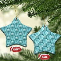 Cyan Palaka Quilt Hawaii Ceramic Ornament Hawaiian Tropical Monstera Sea Turtle LT14 Star Cyan - Polynesian Pride